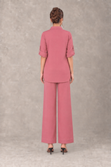 Back view of Rosa linen two-piece with wide-leg trousers