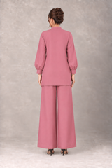 Back view of Azalea linen two-piece outfit