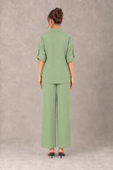 Back view of Willow linen two-piece with wide-leg trousers